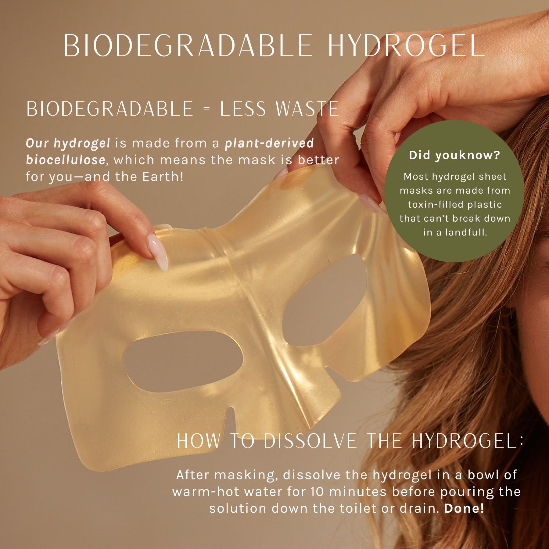 CSM hydrogel mask dissolving demonstration, biodegradable and clean