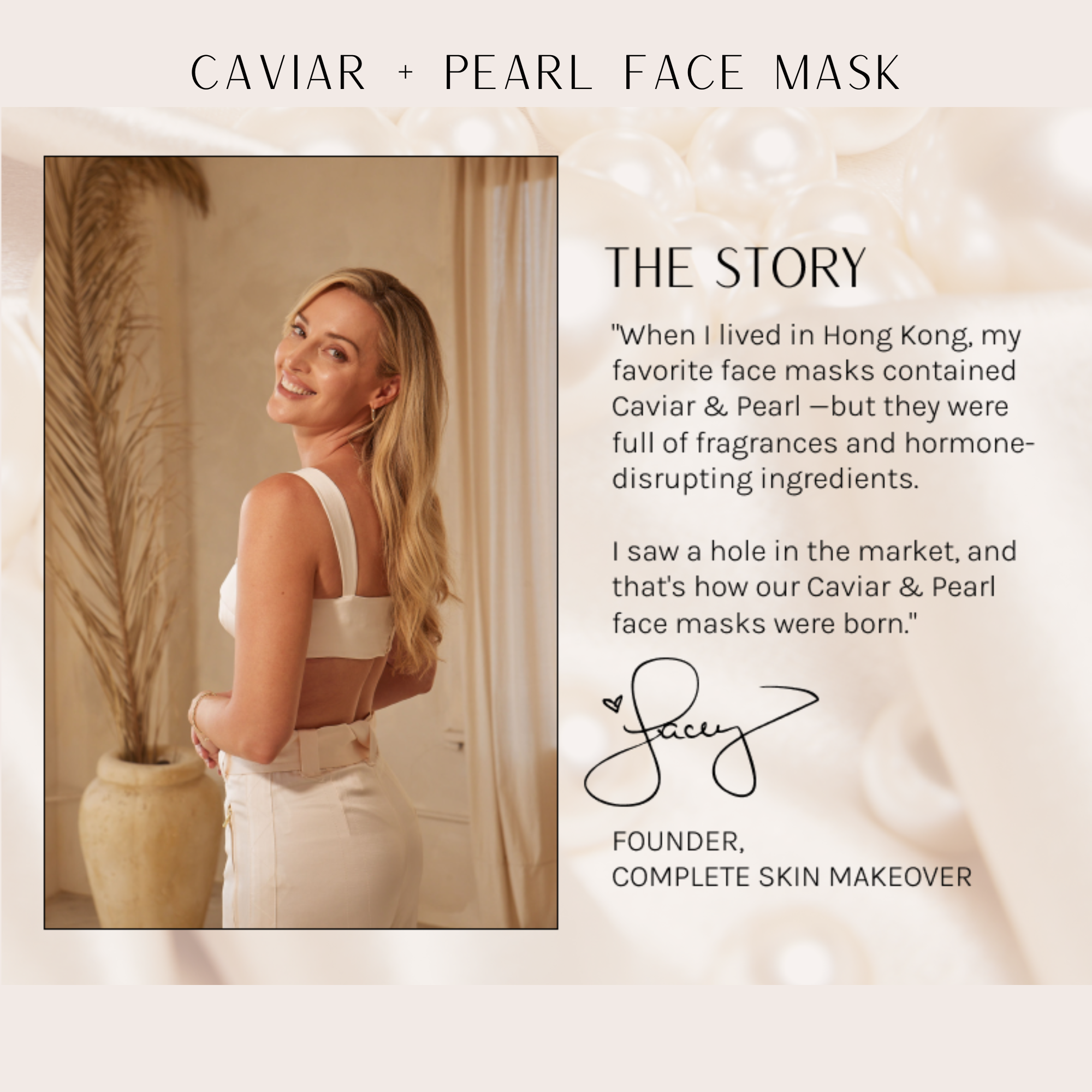 CSM Caviar & Pearl mask brand story graphic